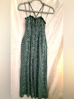 Francesca's Collections Green Polka Dot Dress with Smocked Waist